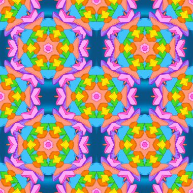 Vektör. Tasarım. Düz öğeleri. Doodles'ın turuncu, mavi ve pembe renkler. Güzel kumaş deseni. Dikişsiz desen baskı.