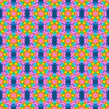 Vektör. Şık kumaş deseni. Vintage. Sorunsuz karalamalar turuncu, mavi ve pembe renkler.