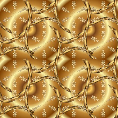 Sorunsuz dokulu bukleler. Oryantal tarzı arabesk altın kahverengi ve bej renkler altın elemanları ile desen. Vektör altın desen.