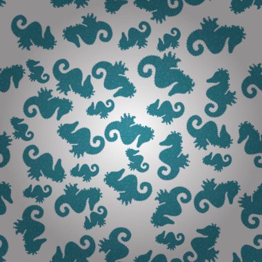 Basit tarzda. Mavi, beyaz ve tarafsız arka plan izole deniz atı. Resim. Küçük resim. Suluboya. Resimde. Elle çizilmiş. Kumaş, kağıt, ambalaj için uygundur. Vektör çizim.