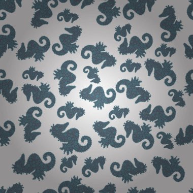 Gri, beyaz ve mavi arka plan izole deniz atı. Resimde. Resim. Küçük resim. Kumaş, kağıt, ambalaj için uygundur. Vektör çizim. Basit tarzda. Suluboya. El ile çizilmiş.