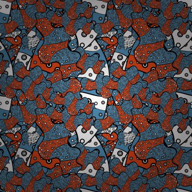 Dikişsiz desen zarif dekoratif süsleme moda için baskı, karalama defteri, ambalaj kağıdı, kroki. Bir siyah, turuncu ve mavi renkler vektör çizim resimleri.