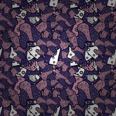 Vektör - hisse senedi. Pembe, siyah ve mor renkler. Doodles'ın şirin desen. Güzel arka plan. Dikişsiz güzel kumaş desen.