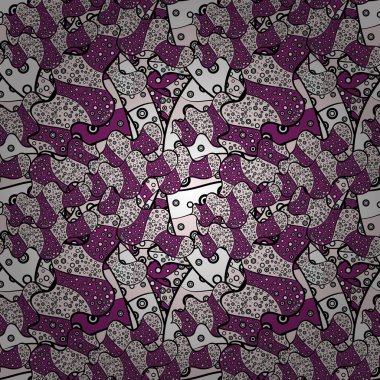 Siyah, mor ve nötr renkler üzerinde karalamalar. Dikişsiz güzel kumaş desen. Vektör.