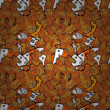 Dikişsiz desen zarif dekoratif süsleme moda için baskı, karalama defteri, ambalaj kağıdı, kroki. Turuncu, sarı ve siyah renkleri vektör çizim resimleri.