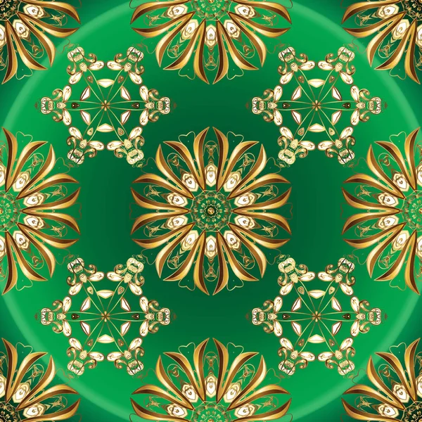 Azulejos Florais Padrão Dourado Cores Verde Marrom Com Elementos Dourados — Vetor de Stock