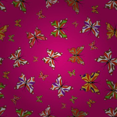 Soyut renkli güzel kelebek. Sorunsuz arka plan. Resimde beyaz, pembe ve turuncu renkler. Vektör çizim.