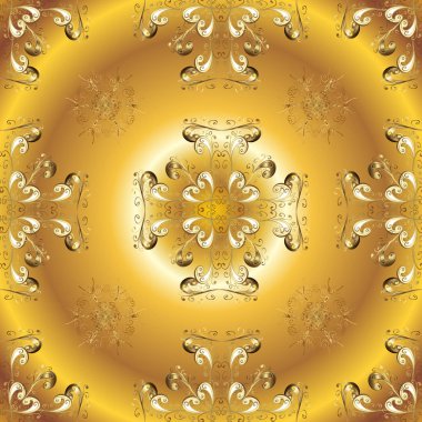 Klasik oryantal desen sarı ve kahverengi renkleri üzerinde. Geleneksel vektör ve altın desen. Damasko sorunsuz süsleme.