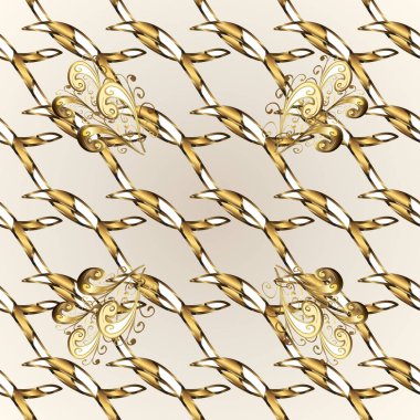 Tarafsız ve bej renkleri altın elemanları ile sorunsuz vintage desen. Noel, kar tanesi, yeni yıl. Tarafsız ve bej renkler altın elemanları ile altın seamless modeli.