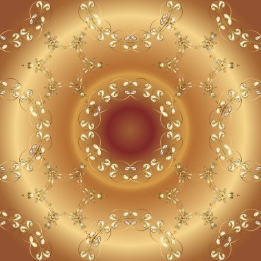 Damasko sorunsuz süsleme. Kahverengi ve bej renkler üzerinde klasik oryantal desen. Geleneksel vektör ve altın desen.