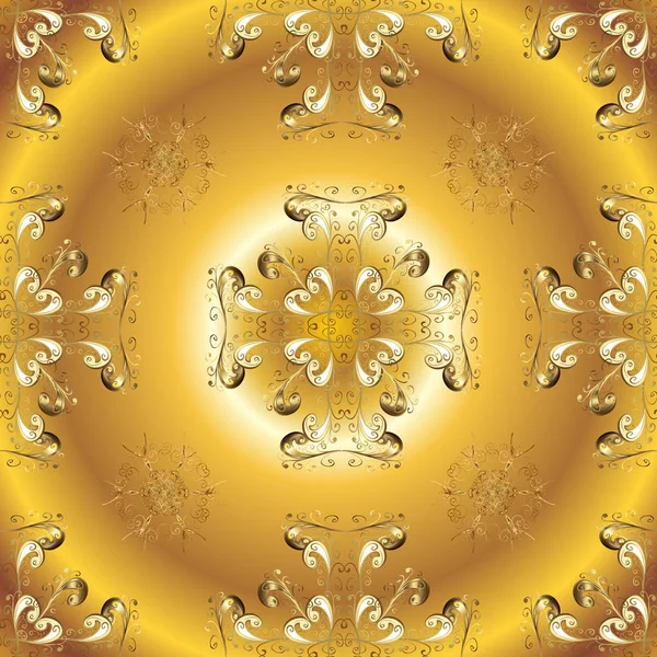 Klasik oryantal desen sarı ve kahverengi renkleri üzerinde. Geleneksel vektör ve altın desen. Damasko sorunsuz süsleme.