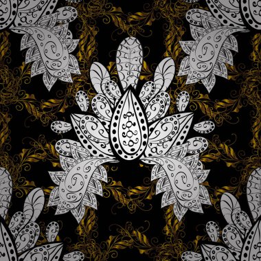 Süslü vektör dekorasyon. Vintage Barok çiçek seamless modeli altın siyah, beyaz ve kahverengi. Siyah, beyaz ve kahverengi renkleri altın öğesinde. Lüks, Kraliyet ve Victoria kavramı.