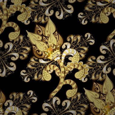 Siyah, sarı ve kahverengi ve altın desen. Zarif vektör klasik desen. Yinelenen öğeleri ile sorunsuz arka plan.