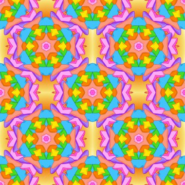 Vektör. Güzel kumaş deseni. Yazdırın. Doodles'ın turuncu, mavi ve sarı renkler. Düz öğeleri. Tasarım.