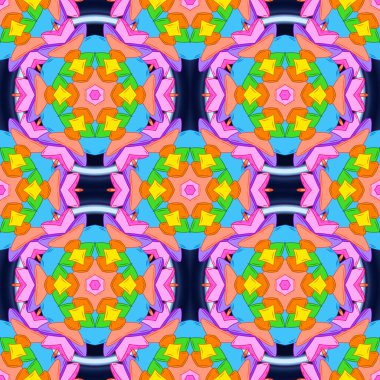 Turuncu, mavi ve pembe renkler. İhale kumaş deseni. Vektör. Sorunsuz Retro arka plan tasarlamak. Desen.