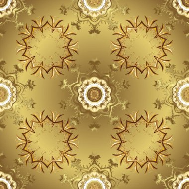 Noel, kar tanesi, yeni yıl. Sarı ve nötr renkler altın elemanları ile Dikişsiz vintage desen. Sarı ve nötr renkler altın elemanları ile altın seamless modeli.