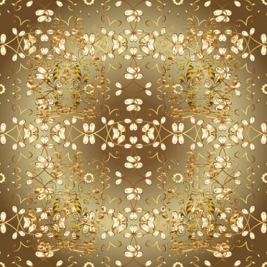 Tasarım şablonunun çizgi sanat sorunsuz kenarlık. Vektör çizim davetiyeler, kartları, web sayfası için. Kahverengi ve bej renkler altın öğesinde. Altın anahat çiçek dekor. Doğu stil öğesi.