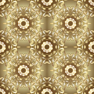 Lüks, Kraliyet ve Victoria kavramı. Kahverengi ve bej renkler altın öğesinde. Vintage Barok çiçek seamless modeli altın kahverengi ve bej. Süslü vektör dekorasyon.