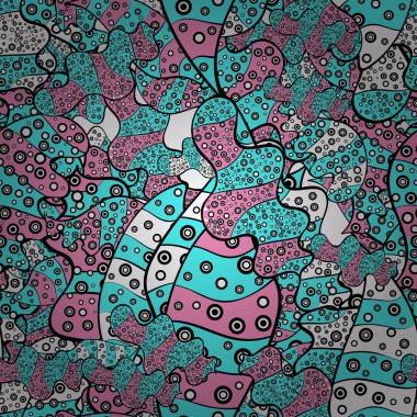 Yazdırın. Mavi, pembe ve siyah renkler üzerinde karalamalar. Vektör. Moda kumaş deseni.