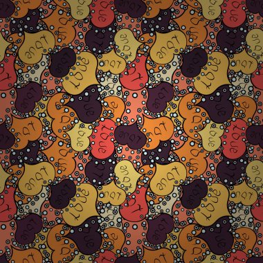 Turuncu, siyah ve sarı suluboya kalp desen. Renkli suluboya romantik doku. Vektör çizim. Dikişsiz desen suluboya sorunsuz arka plan kalpler.