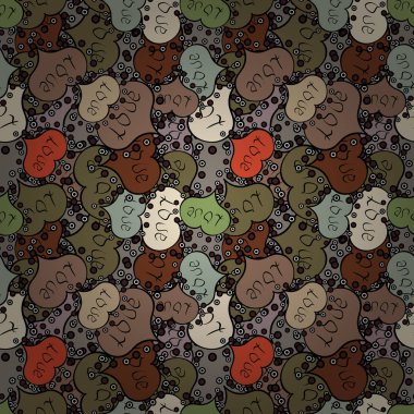 Vektör çizim. Kağıt ambalaj. Bebek arka plan ile renkli kalpler. Kalpler seamless modeli. Kahverengi, siyah ve gri renkler öğelerinde kalp kroki. Düz arka plan tasarımı için. Valentine': s gün.