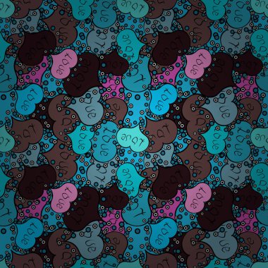 Kalp desen. Vektör çizim. Sorunsuz Valentine': mavi, kahverengi ve siyah elemanları ile s.