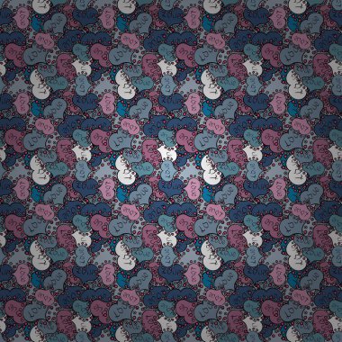 Vektör. Yazdırın. Moda kumaş deseni. Mavi, tarafsız ve siyah renkler doodles.