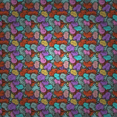 Kibarca, turuncu, siyah ve mavi renkler üzerinde karalamalar. Soyut sorunsuz vektör desen elle çizilmiş çiçek öğeleri.