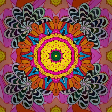 Vektör Mandala. Turuncu, pembe ve nötr renkler renkli yuvarlak süsleme desen.