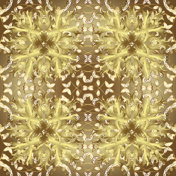 Векторный Абстрактный Цветочный Венок Золотых Каракулей Фантазии Листья Цветок Коричневые — стоковый вектор
