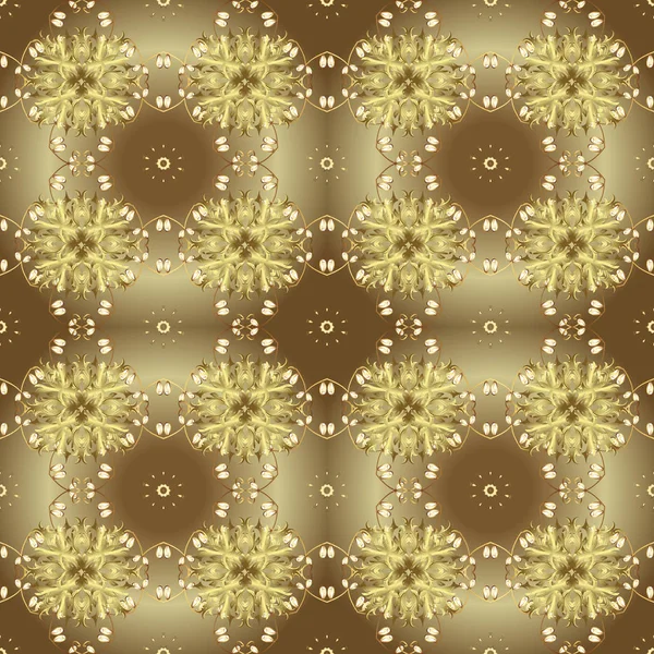 ベクトルの図 茶色と中立的な色のダマスク織金抽象花のシームレスなパターン 華やかな装飾 — ストックベクタ