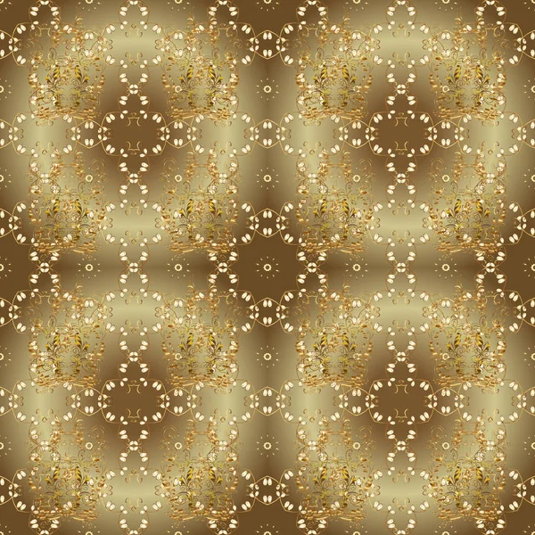 Zlatý Vzorek Hnědé Béžové Barvy Zlatými Prvky Vektor Orientální Ornament — Stockový vektor