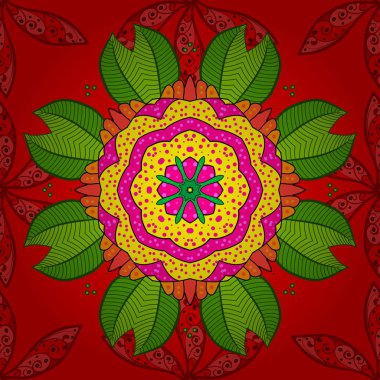 Kırmızı, yeşil ve sarı renkler parlak yaz çiçeklerle çiçek seamless modeli. Sonsuz vektör doku romantik tasarım, Dekorasyon, tebrik kartları, posterler, ambalaj, tekstil baskı, kumaş için