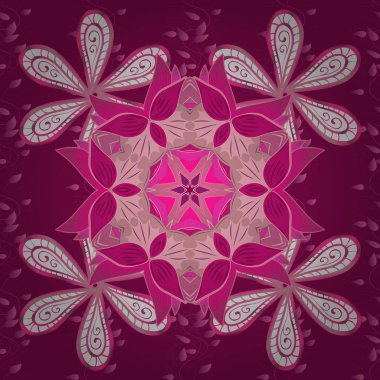 Soyut etnik vektör seamless modeli. Kabile sanat boho baskı, vintage çiçek arka plan. Arka plan doku, kroki, mor, pembe ve kırmızı renklerde floral Tema.