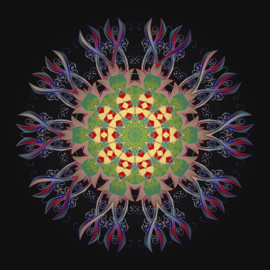 İş kimlik kavramı için bio, eko şirket veya spa salonu. İzole çiçek logosu. Premium logo. Mandala şekli renkli arka plan üzerinde renkli vektör.