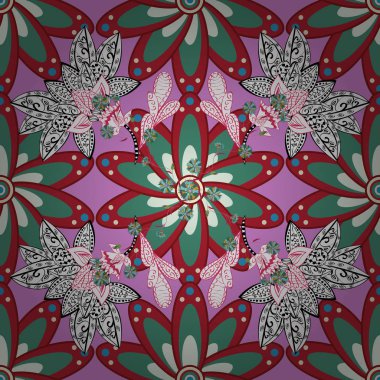 Düz çiçek öğeleri tasarım. Bahar Tema Dikişsiz desen arka plan rengi. Çiçekleri kırmızı, yeşil ve pembe renkler. Vektör çizim sorunsuz çiçek desenli.