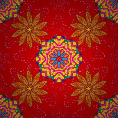 Renkli mandala davetle. Düğün kartı illüstrasyon vektör desen. Kırmızı, turuncu ve kahverengi renkleri Vintage dekoratif öğe.