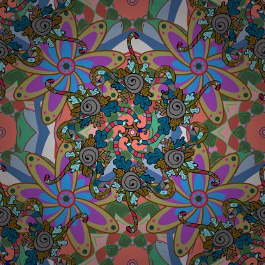 Vektör çiçek desenli çiçek ve yaprakları ile doodle tarzında. Mavi, tarafsız ve yeşil renkler nazik, Bahar çiçek. Vektör çizim.