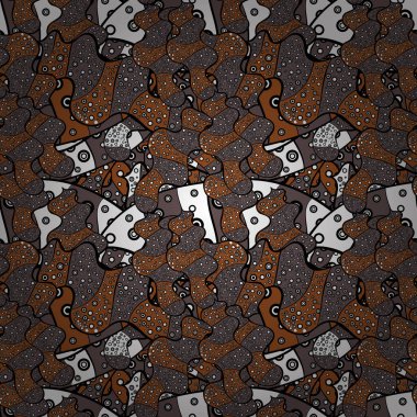 Vektör. Vintage. Sorunsuz karalamalar kahverengi, beyaz ve siyah renkler. Şık kumaş deseni.