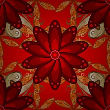 Çiçekleri kırmızı, kahverengi ve turuncu renkler Vadisi. Vektör - hisse senedi. Suluboya, elle çizilmiş. Sorunsuz arka plan deseni.