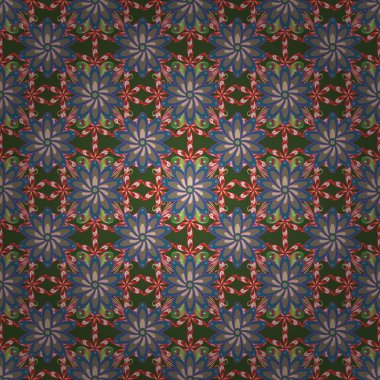 Vektör Doğu, Islam, Hint motifi, canlanma dönen. Orient, simetri dantel, kumaş, eskiz. Renkli mandala desen, arka plan. Yeşil, bej ve mavi renkler Vintage Dekoratif süsleme.