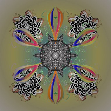 Vektör kar taneleri arka planı. Kar tanesi rengarenk desen. Soyut kar taneleri arkaplanda izole edilmiş düz dizayn. Vektör çizimi. Kar taneleri deseni.