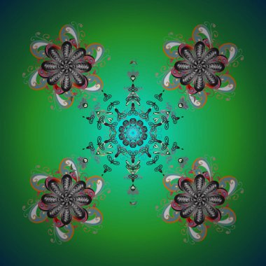 Kar tanesi süs vektör çizim. Kar tanesi süsleme yeşil bir arka plan üzerinde. Mandala izole. Kar tanesi süsleme nesne.