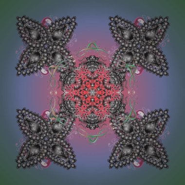 Kar tanesi rengarenk desen. Vektör çizimi. Soyut kar taneleri arkaplanda izole edilmiş düz dizayn. Vektör kar taneleri arka planı. Kar taneleri deseni.