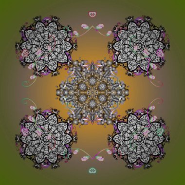 Vektör çizim. Kar tanesi renkli desen. Vektör kar taneleri arka plan. Renk arka plan üzerinde izole soyut kar taneleri ile düz tasarım. Snowflakes desen.