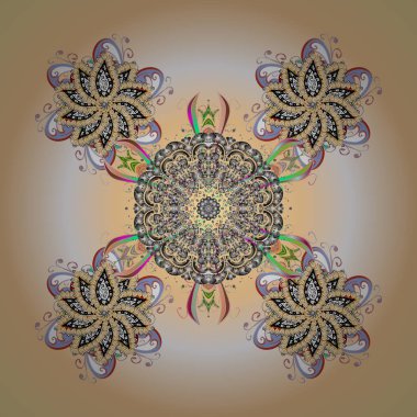 Düz kar doodle simgeler, kar siluet Noel afiş, kartları için renklerde pul. Yeni yıl kar tanesi. Şirin soyut kar tanesi vektör tasarımı renkli arka plan üzerinde.