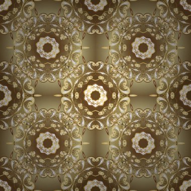 Klasik vektör altın Dikişsiz desen. Geleneksel şark süsleme. Klasik vintage arka plan. Kahverengi ve bej renkler altın elemanları ile Seamless modeli.