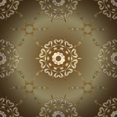 Bej ve kahverengi renkleri altın elemanları ile altın izi. Vektör şark süsleme. Geleneksel klasik altın desen. Barok tarzında sorunsuz şark süsleme.