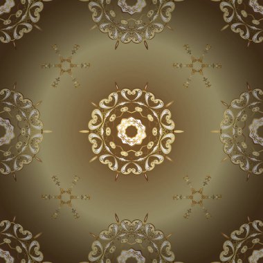 Dikişsiz desen şark süsleme. Vektör altın tekstil baskı. Çiçek fayans. İslam tasarım. Bej ve kahverengi renkleri altın elemanları ile altın desen.