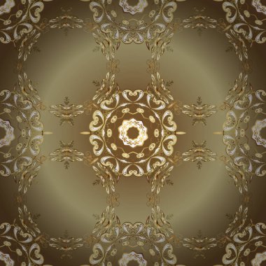 Altın elementlerle bej ve kahverengi renklerde klasik, pürüzsüz desen. Noel 2019, kar tanesi, yeni yıl.